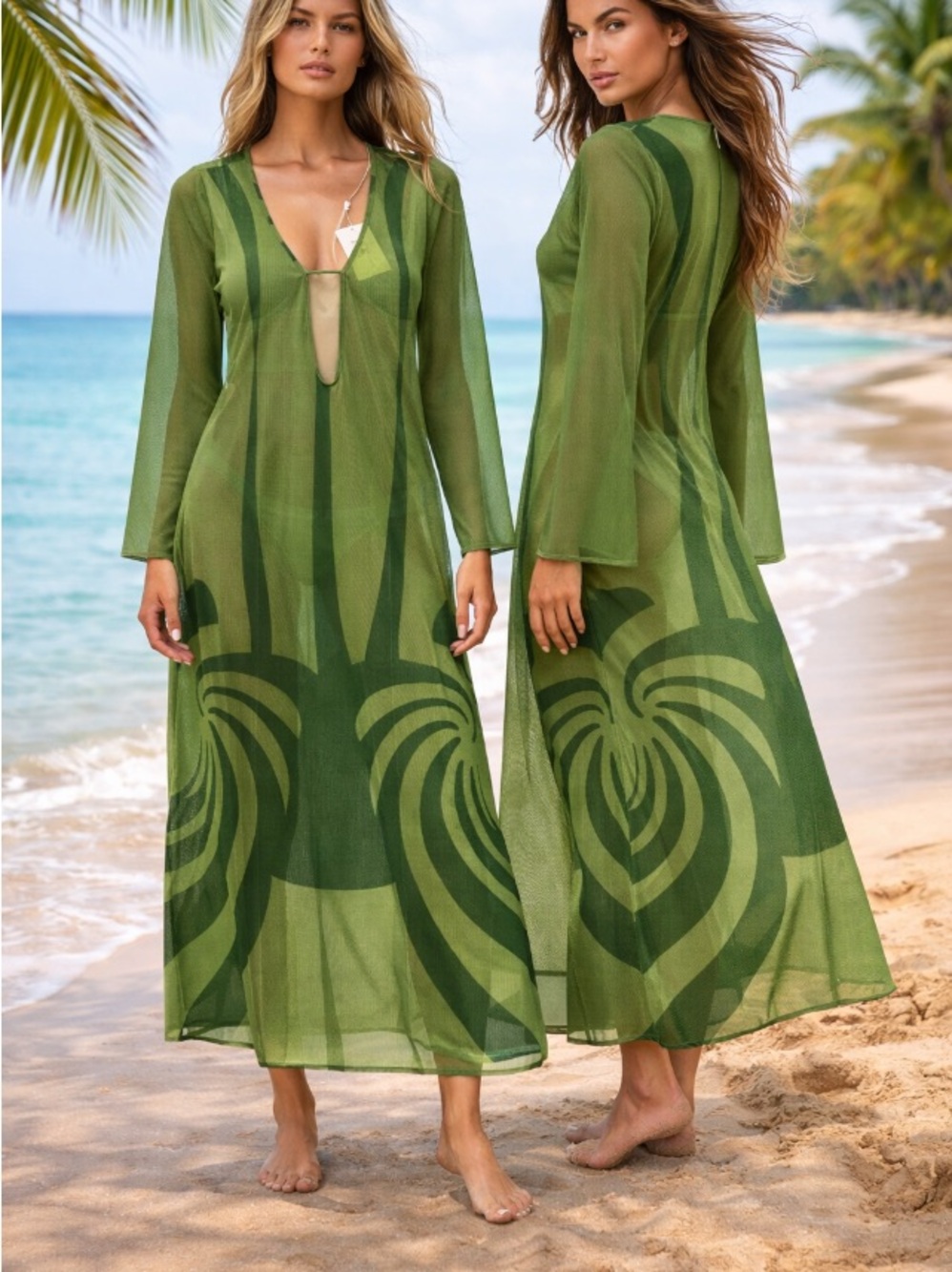 Caroline Constas Green Sheer Mesh Beach Cover Up Size S NWT
